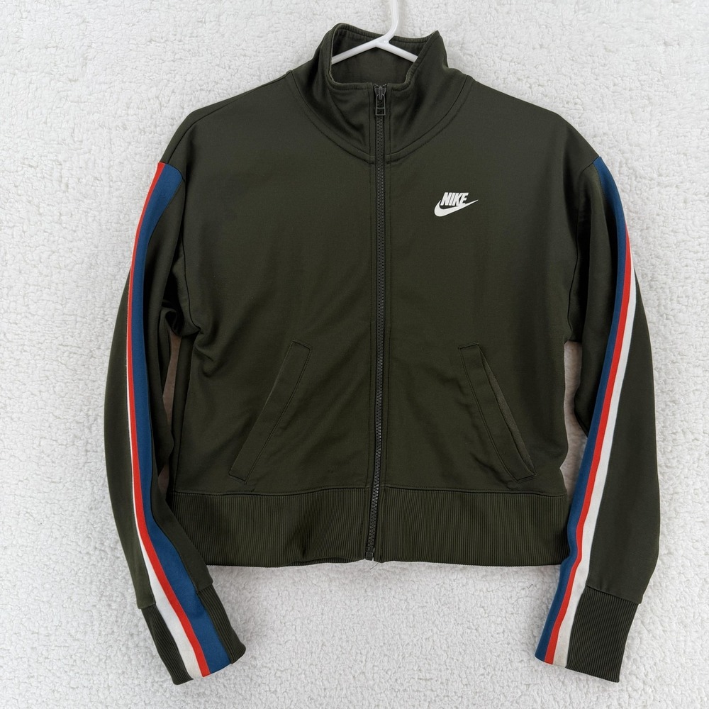Nike Jacket Boys Youth Small Green Track Full‎ Zip Retro Stripe Sleeve Logo